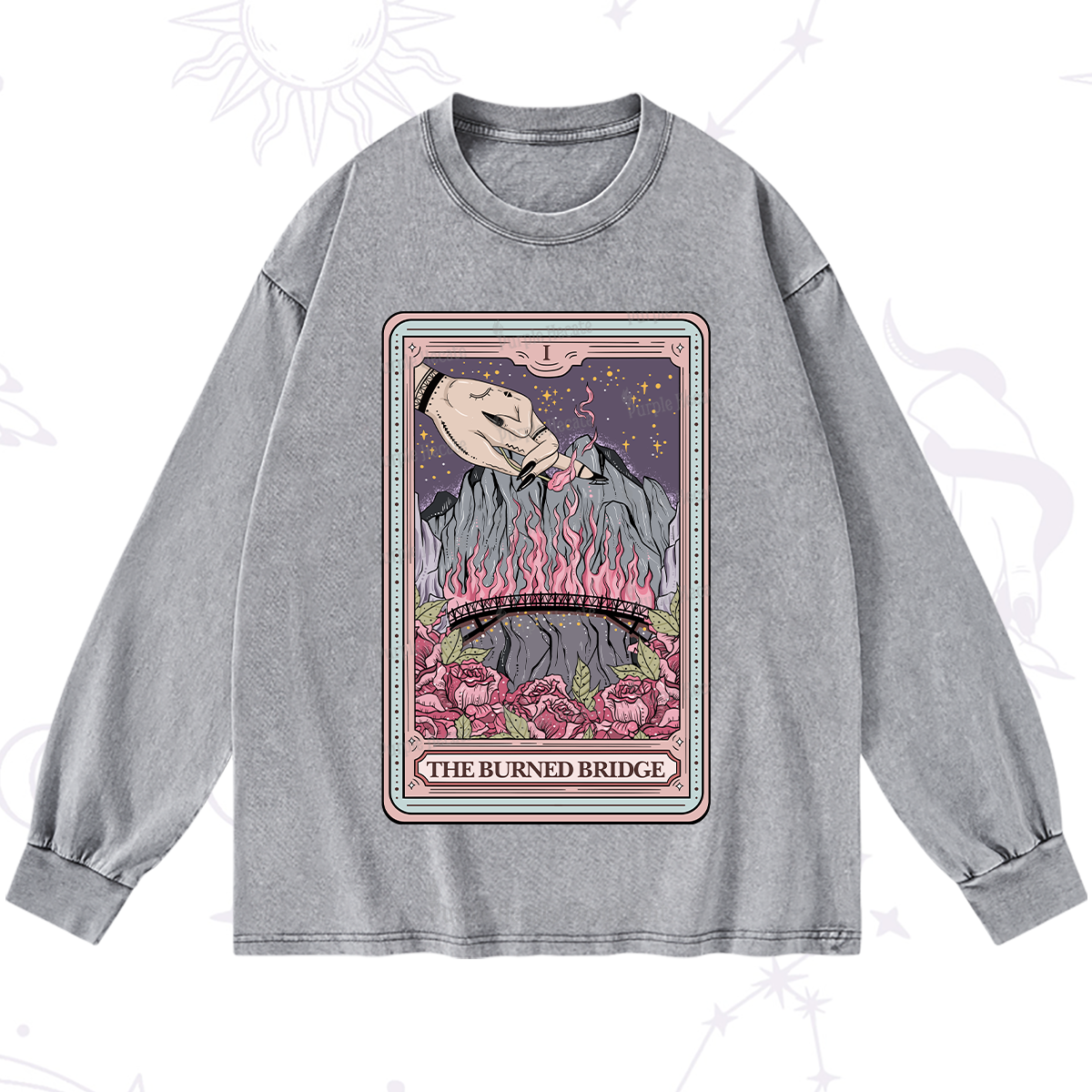 Purplehecate The Burned Bridge Tarot Washed Long Sleeve Shirt