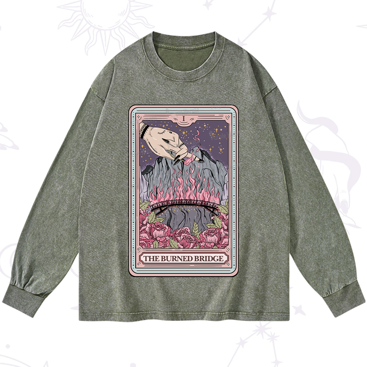 Purplehecate The Burned Bridge Tarot Washed Long Sleeve Shirt