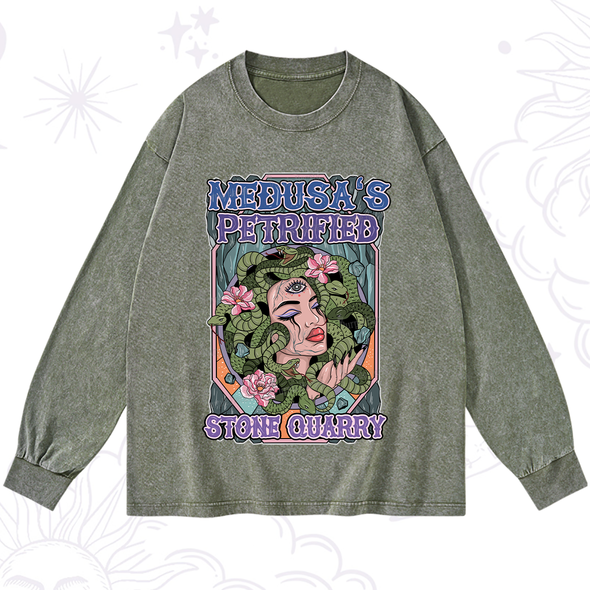 Purplehecate The Gorgon with Snake Hair Medusa Washed Long Sleeve Shirt