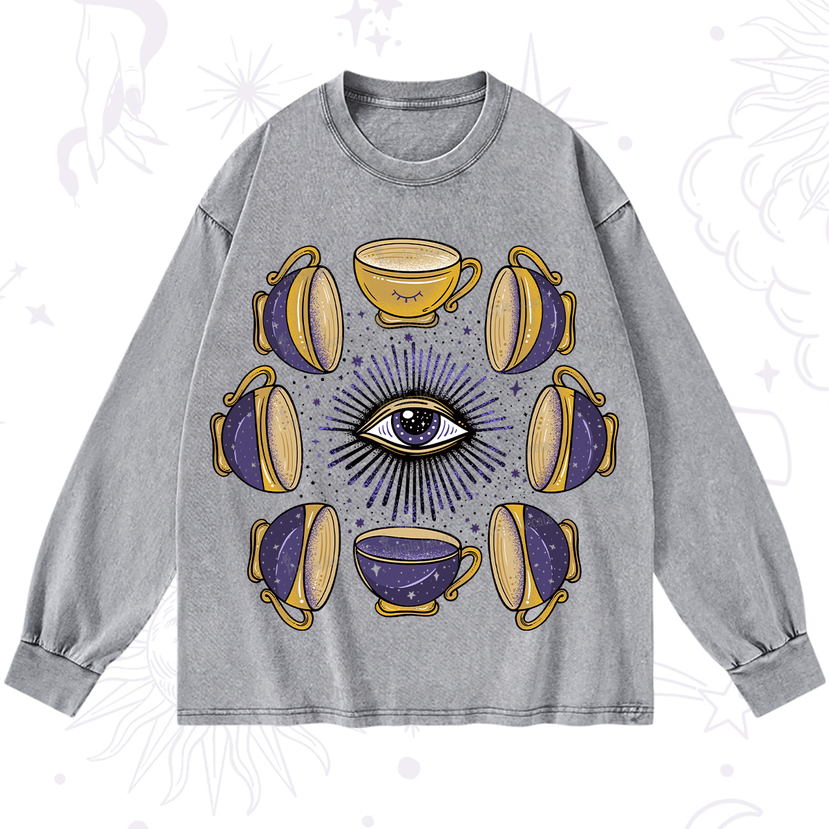 Purplehecate Moon Phase Coffee Lover Washed Long Sleeve Shirt