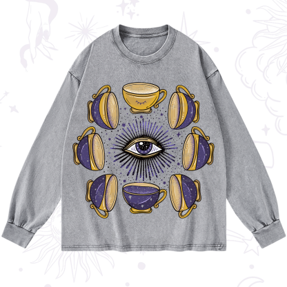 Purplehecate Moon Phase Coffee Lover Washed Long Sleeve Shirt