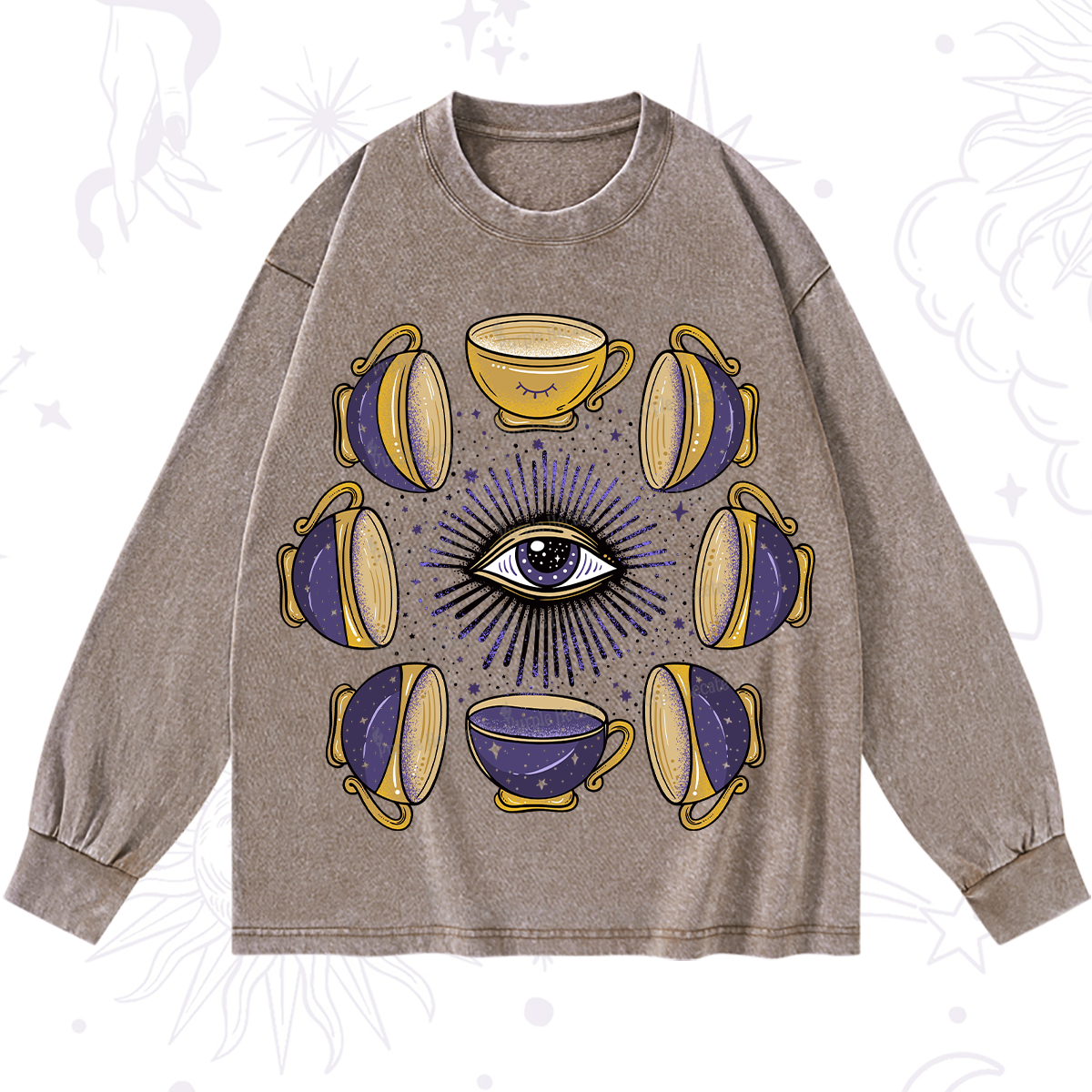 Purplehecate Moon Phase Coffee Lover Washed Long Sleeve Shirt