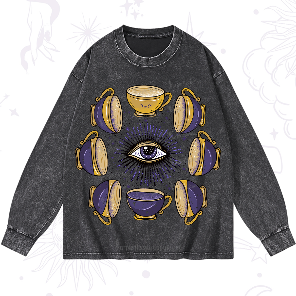 Purplehecate Moon Phase Coffee Lover Washed Long Sleeve Shirt