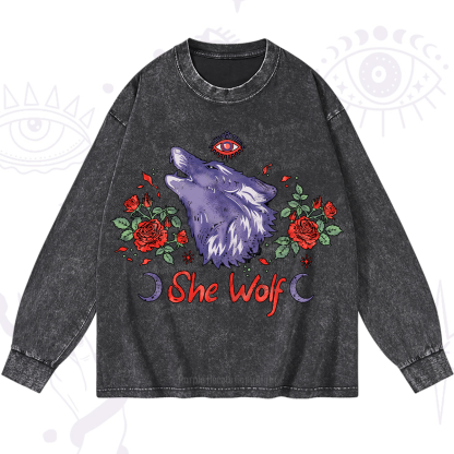 Purplehecate Moon Wolf Washed Long Sleeve Shirt