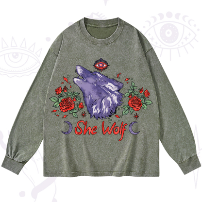 Purplehecate Moon Wolf Washed Long Sleeve Shirt