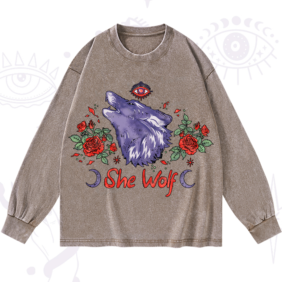Purplehecate Moon Wolf Washed Long Sleeve Shirt