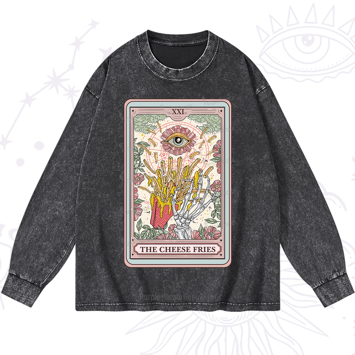 Purplehecate The Cheese Fries Tarot Washed Long Sleeve Shirt