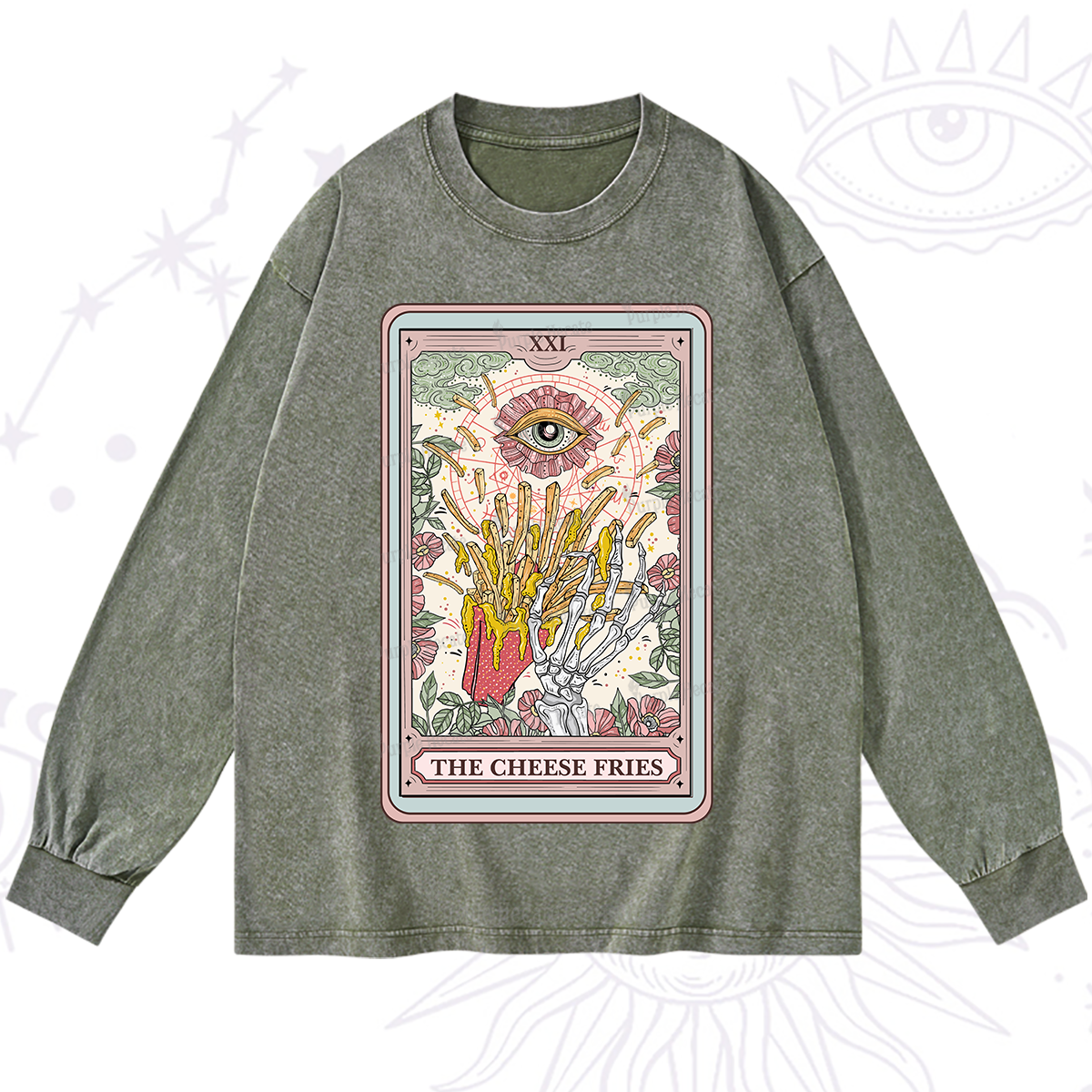 Purplehecate The Cheese Fries Tarot Washed Long Sleeve Shirt