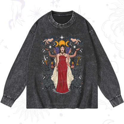 Purplehecate The Triple Goddess Hecate Washed Long Sleeve Shirt