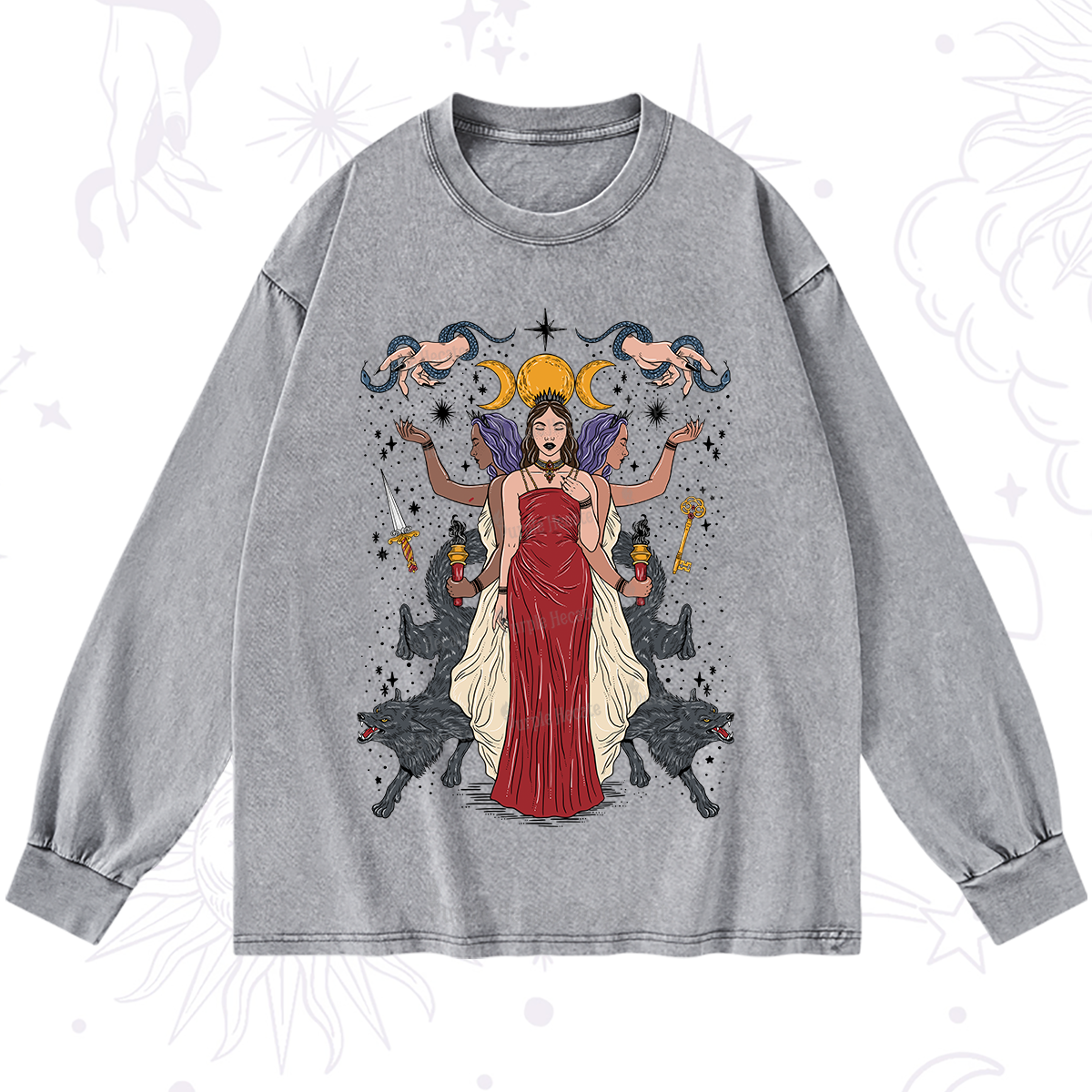 Purplehecate The Triple Goddess Hecate Washed Long Sleeve Shirt