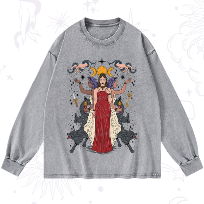 Purplehecate The Triple Goddess Hecate Washed Long Sleeve Shirt
