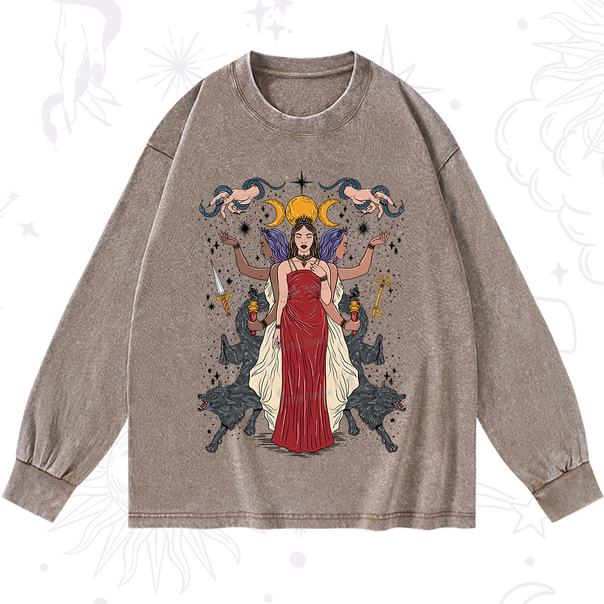 Purplehecate The Triple Goddess Hecate Washed Long Sleeve Shirt