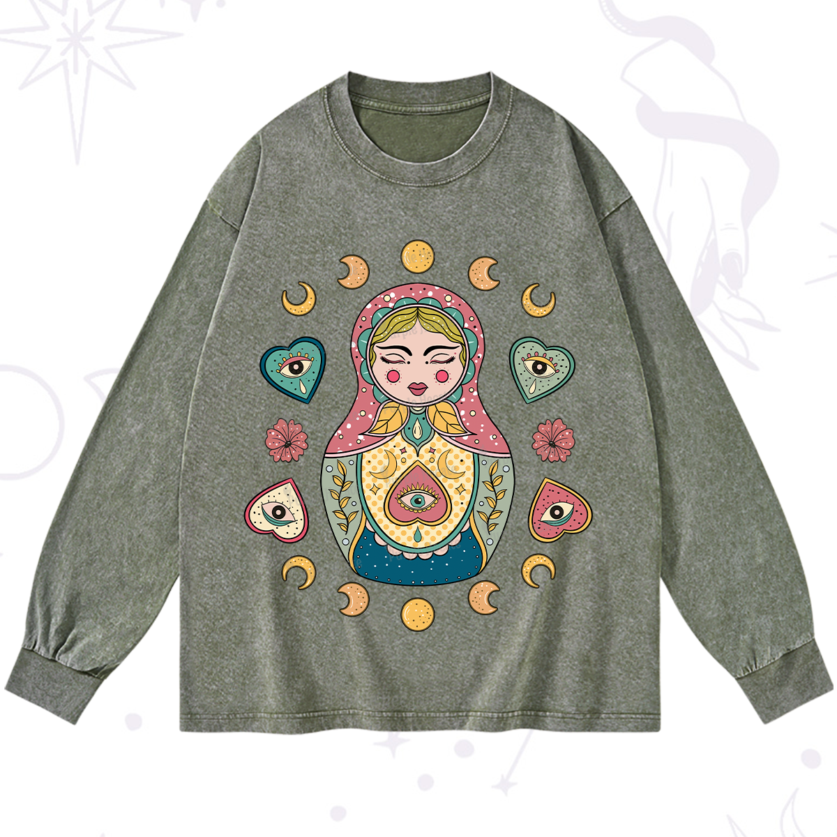 Purplehecate Nesting Doll Washed Long Sleeve Shirt