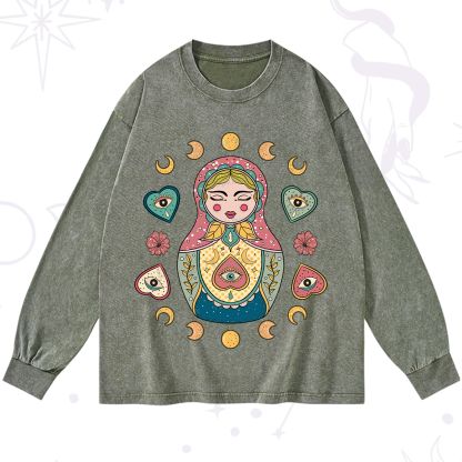 Purplehecate Nesting Doll Washed Long Sleeve Shirt