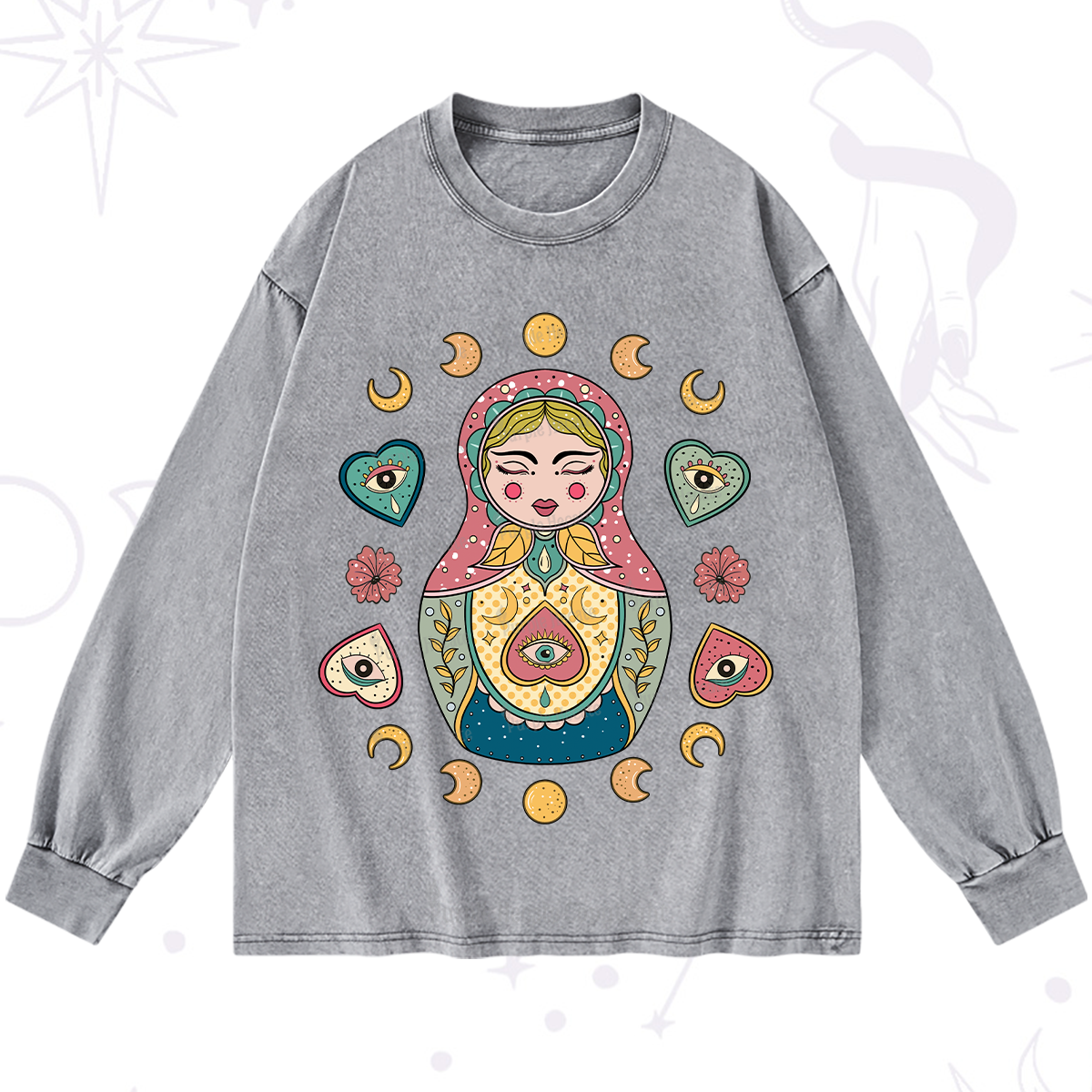 Purplehecate Nesting Doll Washed Long Sleeve Shirt