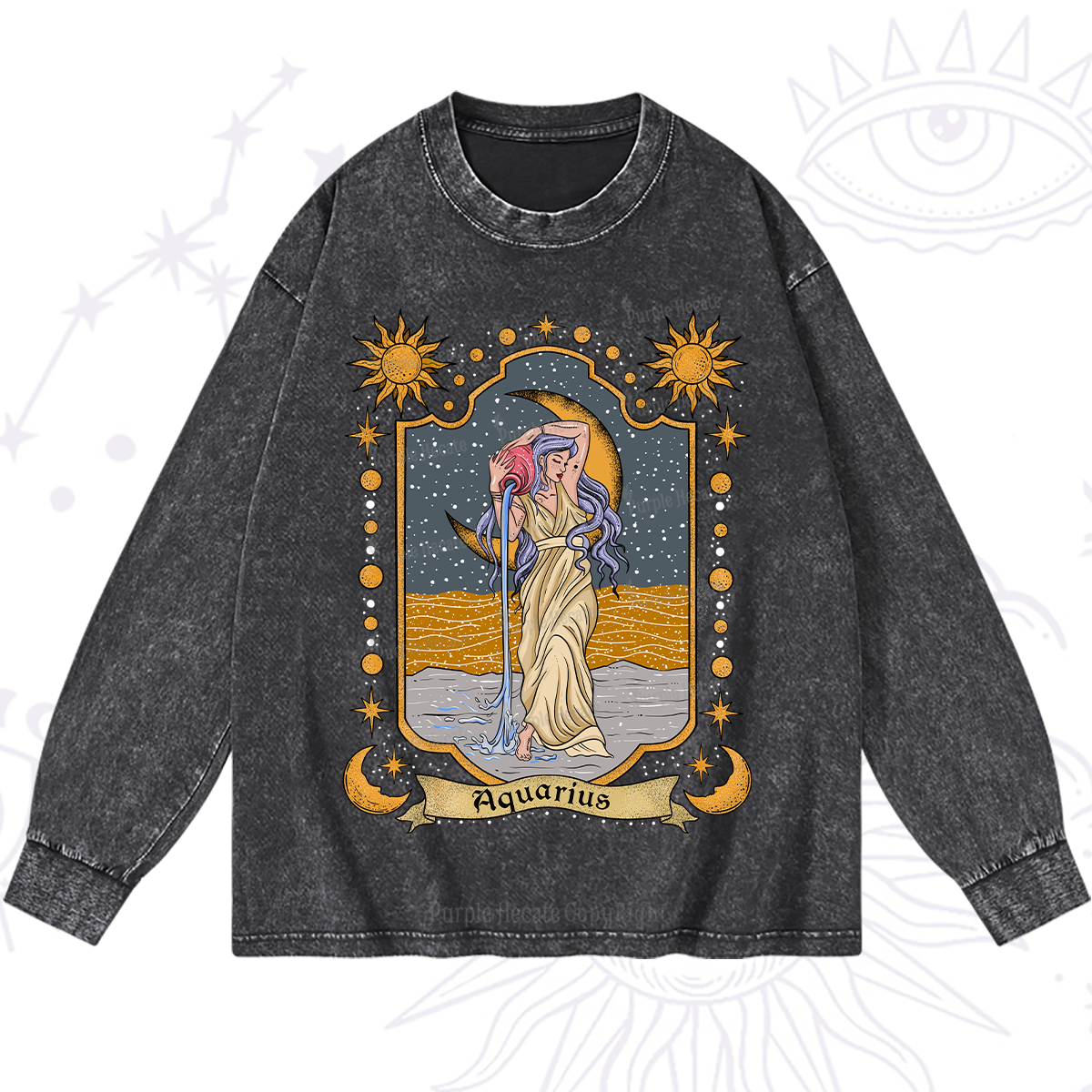 Purplehecate Aquarius Zodiac Washed Long Sleeve Shirt