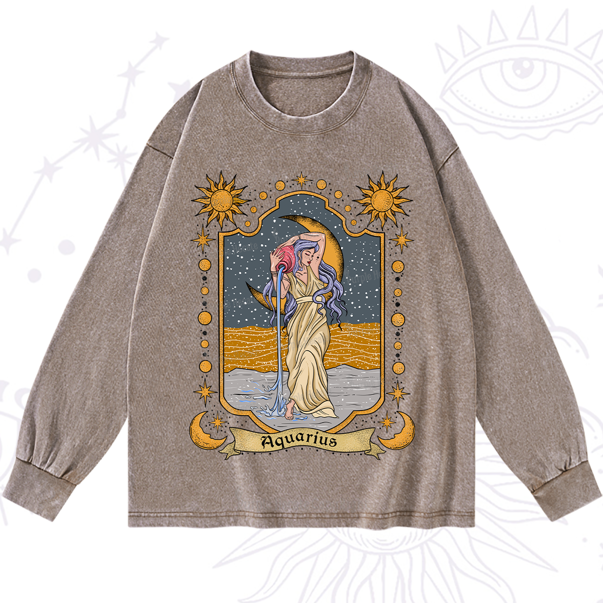 Purplehecate Aquarius Zodiac Washed Long Sleeve Shirt