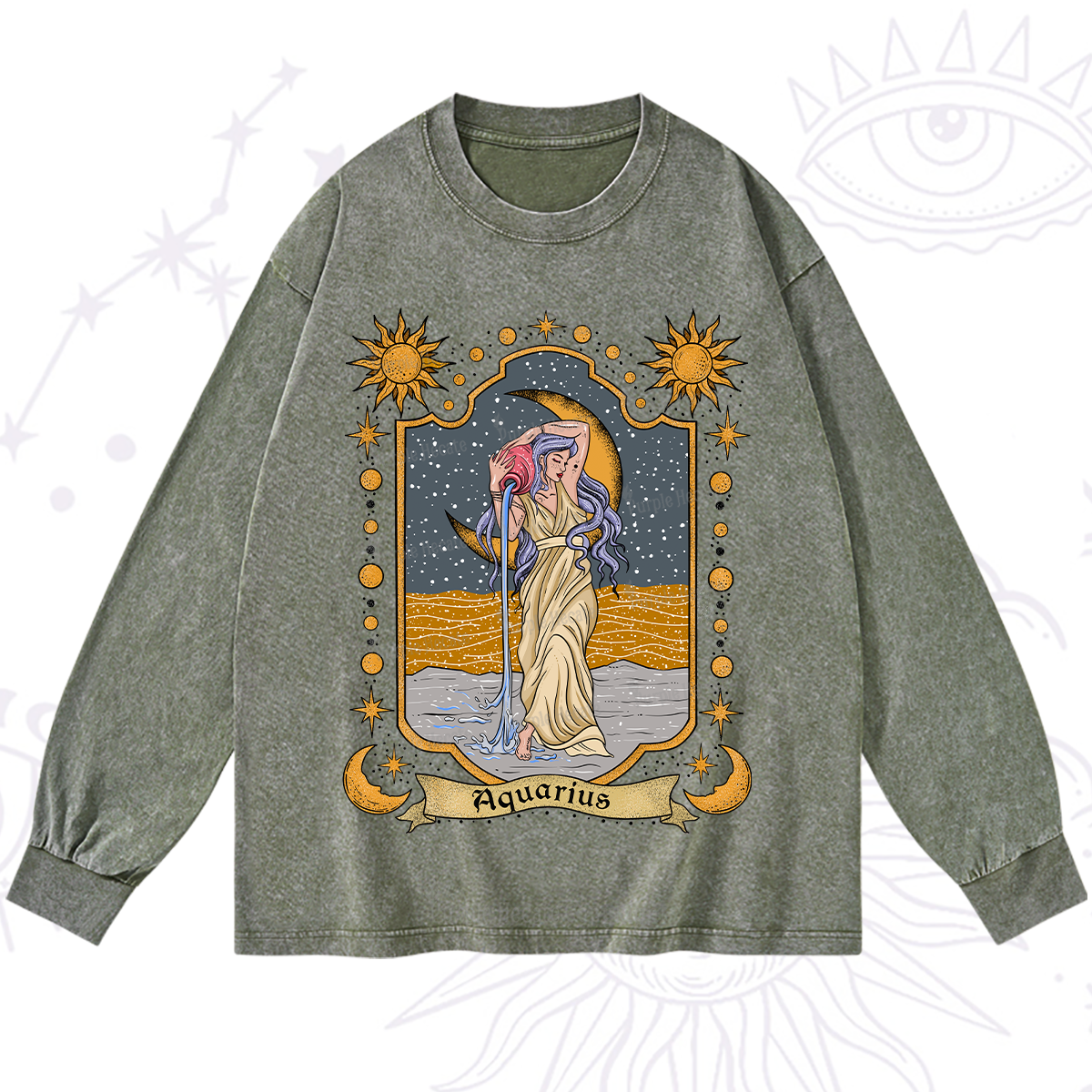 Purplehecate Aquarius Zodiac Washed Long Sleeve Shirt