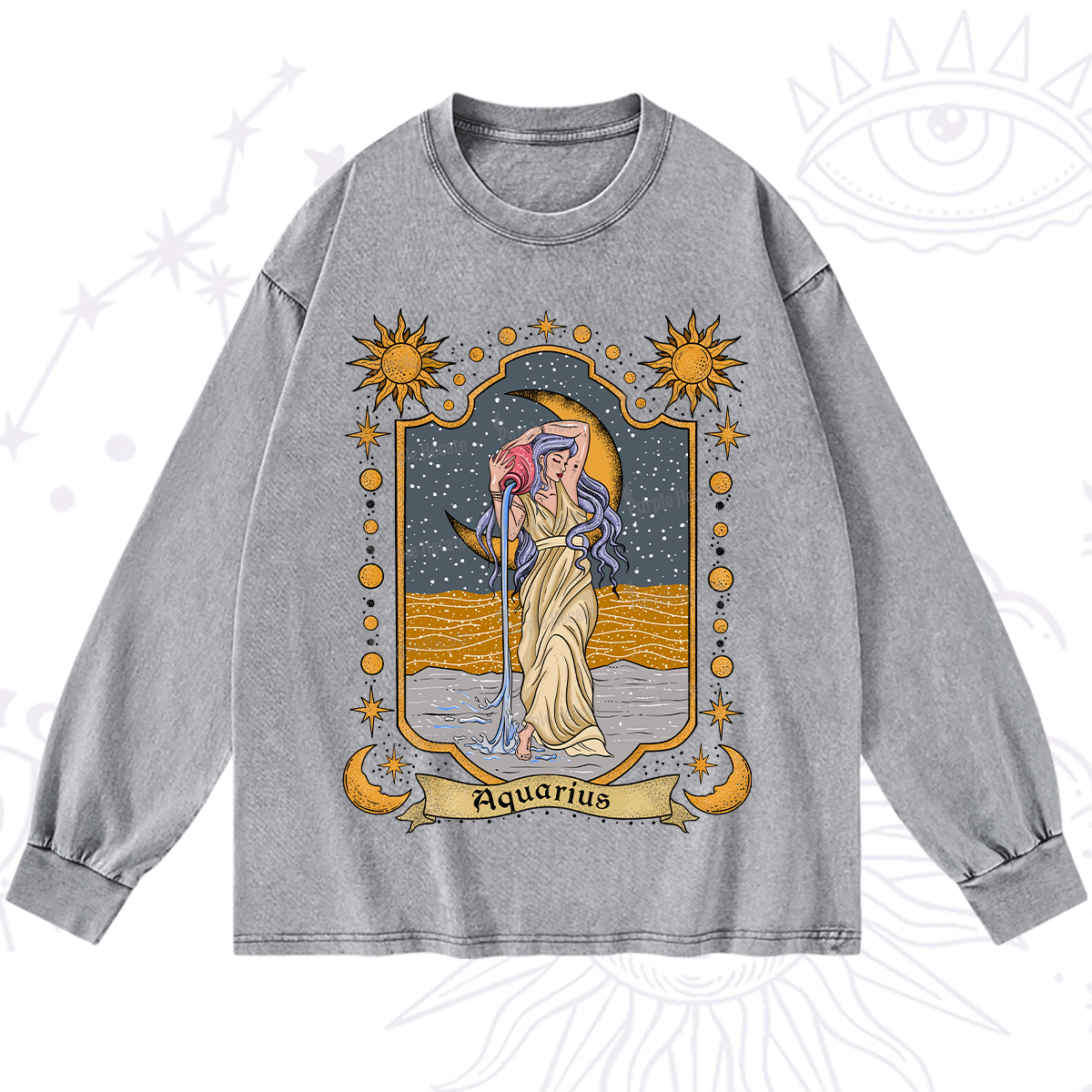 Purplehecate Aquarius Zodiac Washed Long Sleeve Shirt