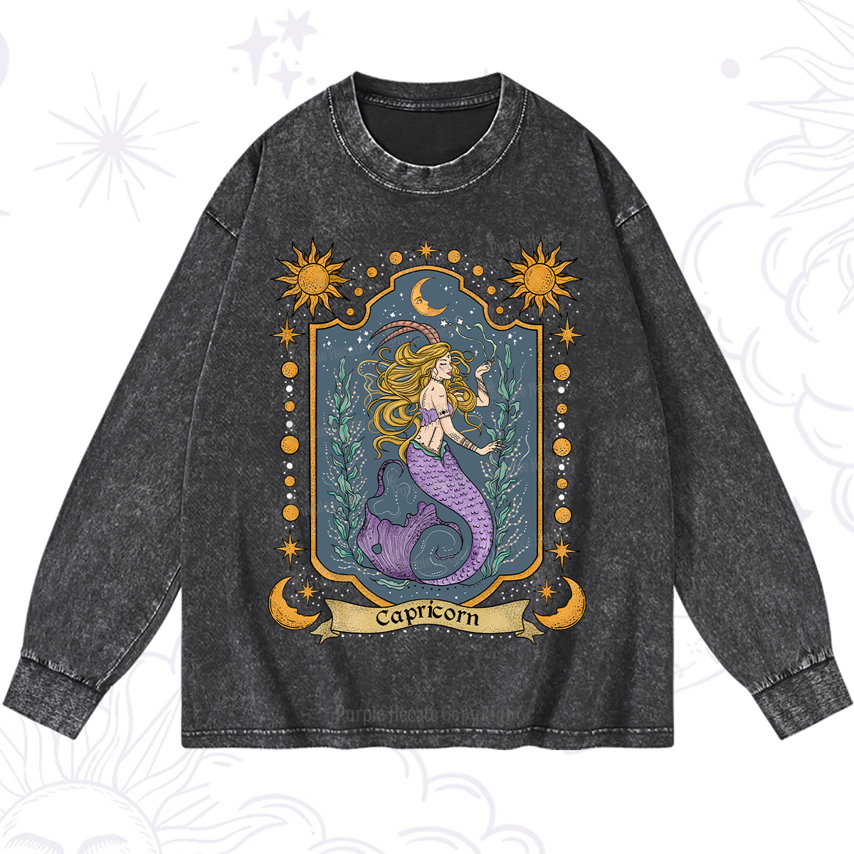 Purplehecate Capricorn Zodiac Washed Long Sleeve Shirt