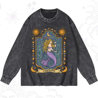 Purplehecate Capricorn Zodiac Washed Long Sleeve Shirt