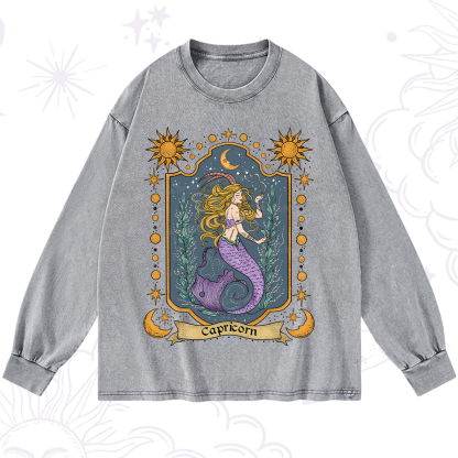 Purplehecate Capricorn Zodiac Washed Long Sleeve Shirt
