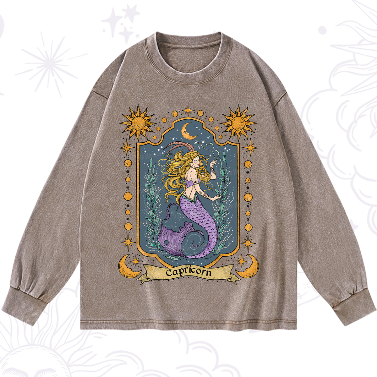 Purplehecate Capricorn Zodiac Washed Long Sleeve Shirt