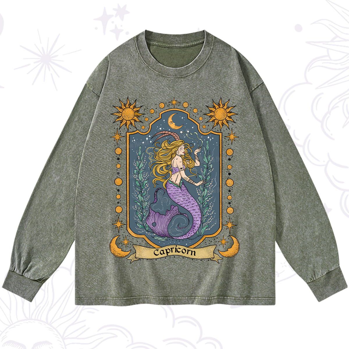 Purplehecate Capricorn Zodiac Washed Long Sleeve Shirt