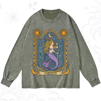 Purplehecate Capricorn Zodiac Washed Long Sleeve Shirt