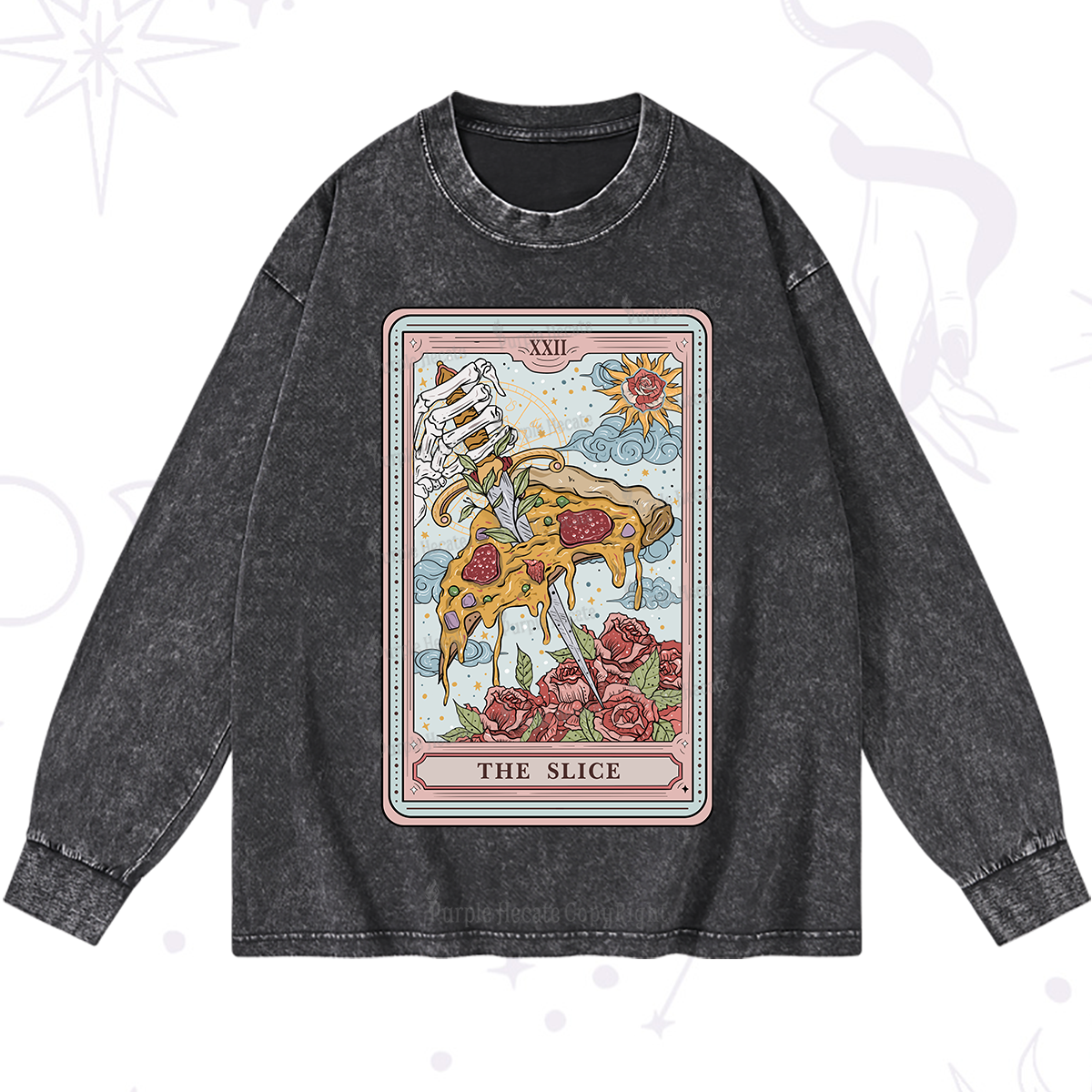 Purplehecate The Slice Food Tarot Washed Long Sleeve Shirt