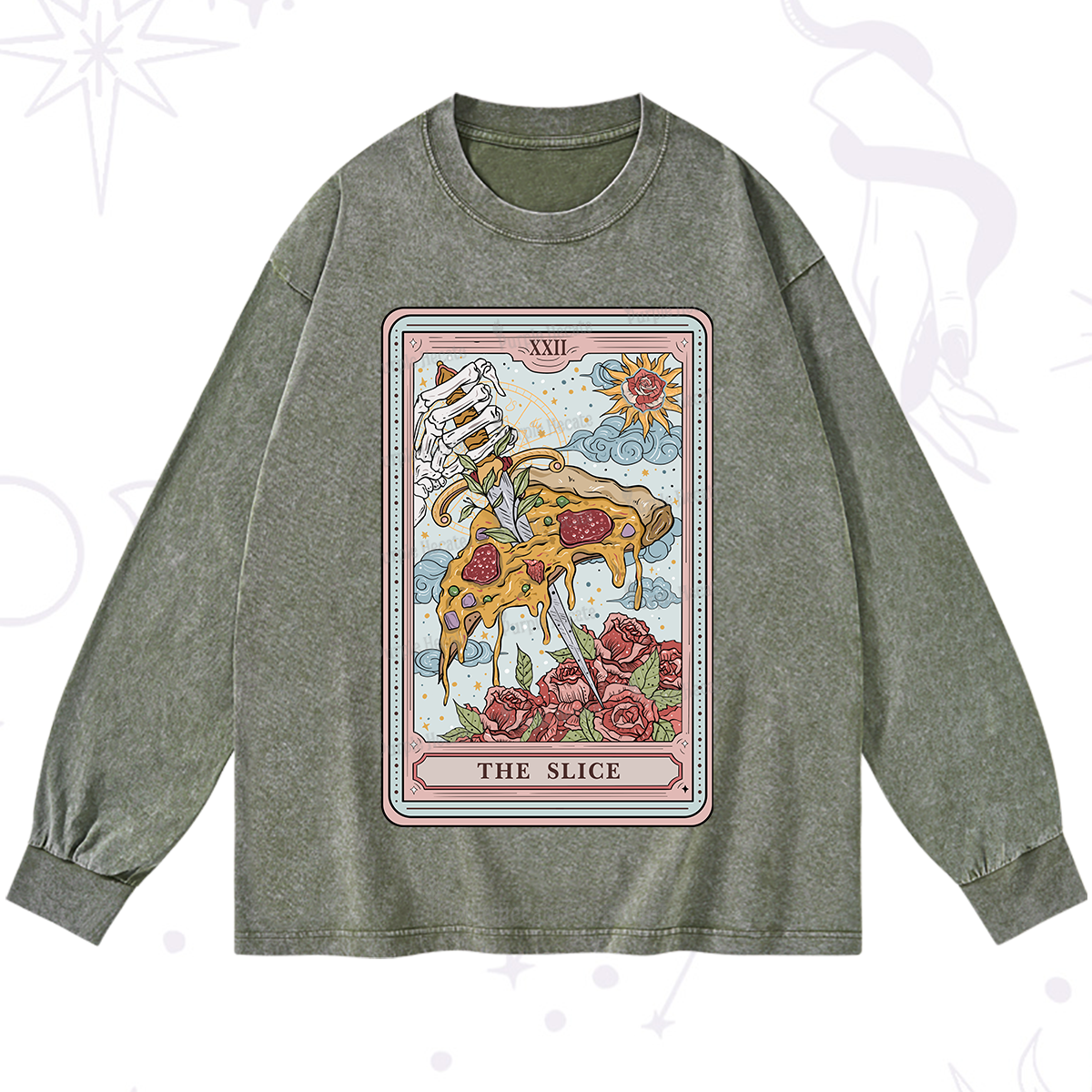 Purplehecate The Slice Food Tarot Washed Long Sleeve Shirt