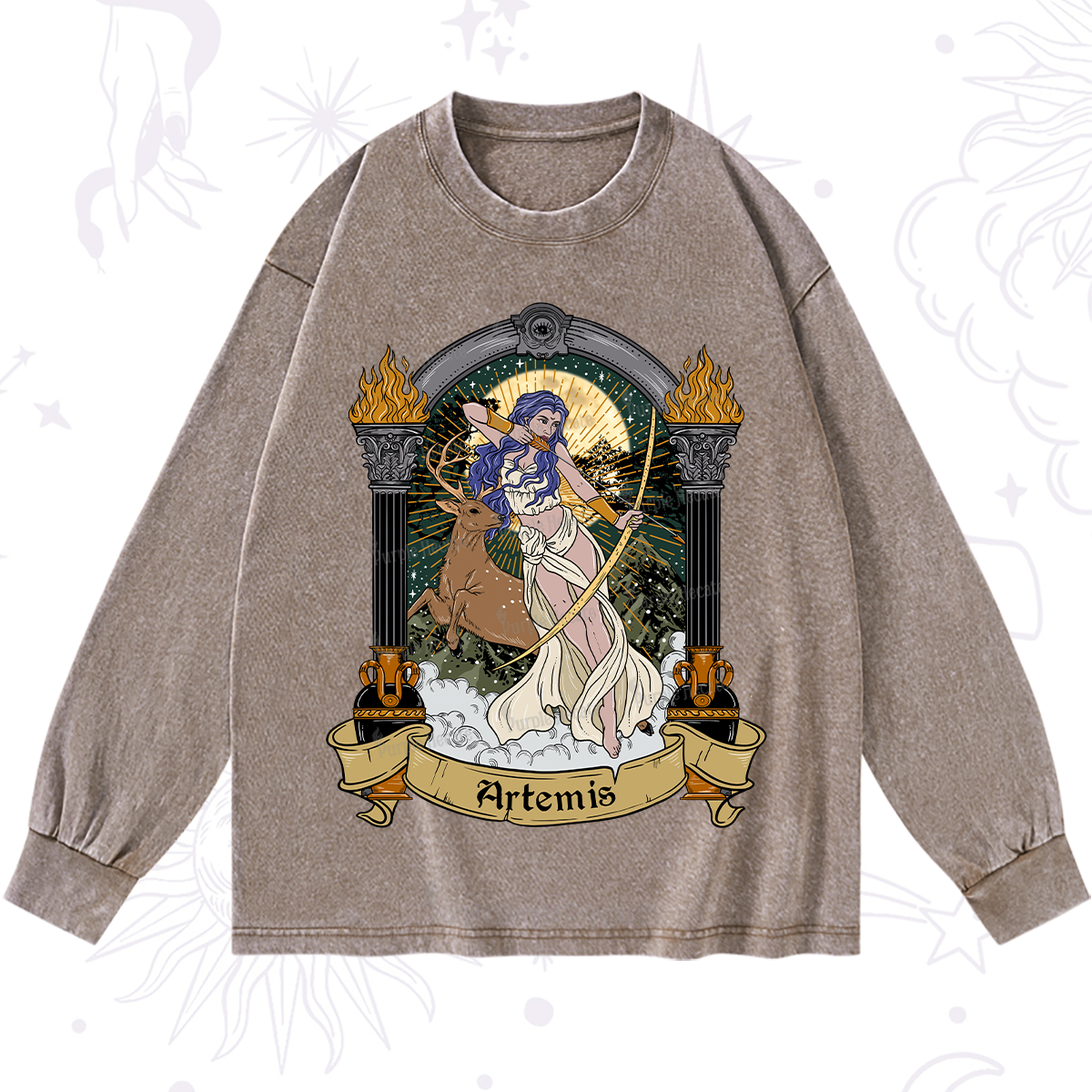 Purplehecate The Huntress Goddess Artemis Washed Long Sleeve Shirt
