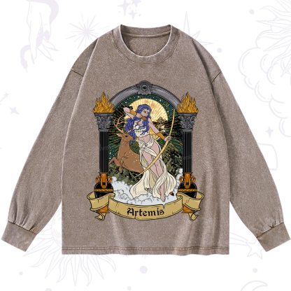 Purplehecate The Huntress Goddess Artemis Washed Long Sleeve Shirt