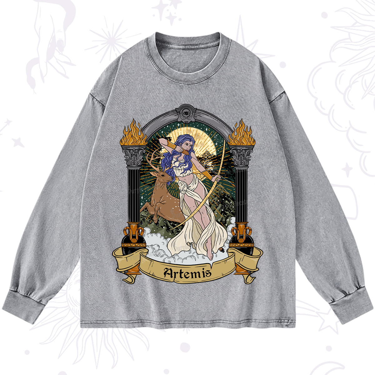 Purplehecate The Huntress Goddess Artemis Washed Long Sleeve Shirt