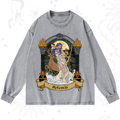 Purplehecate The Huntress Goddess Artemis Washed Long Sleeve Shirt