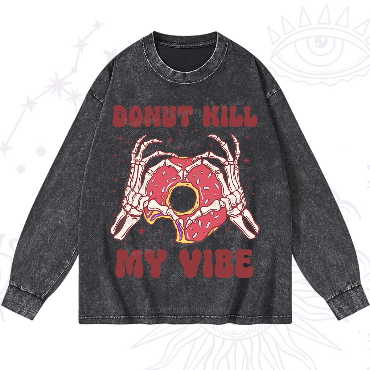 Purplehecate Donut Kill My Vibe Washed Long Sleeve Shirt