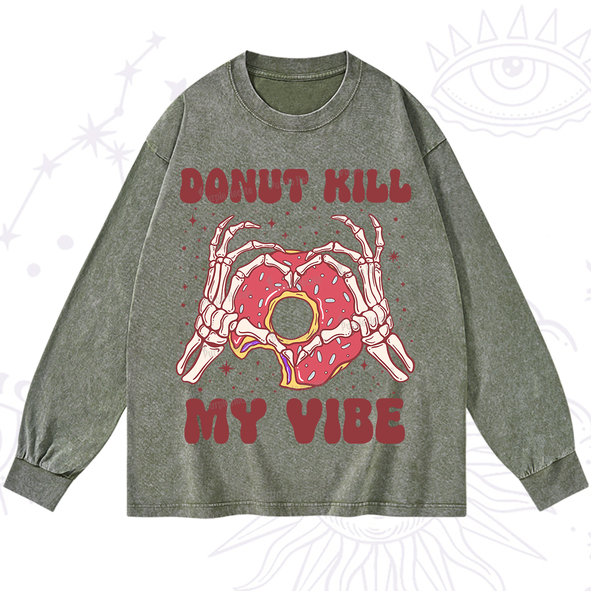 Purplehecate Donut Kill My Vibe Washed Long Sleeve Shirt