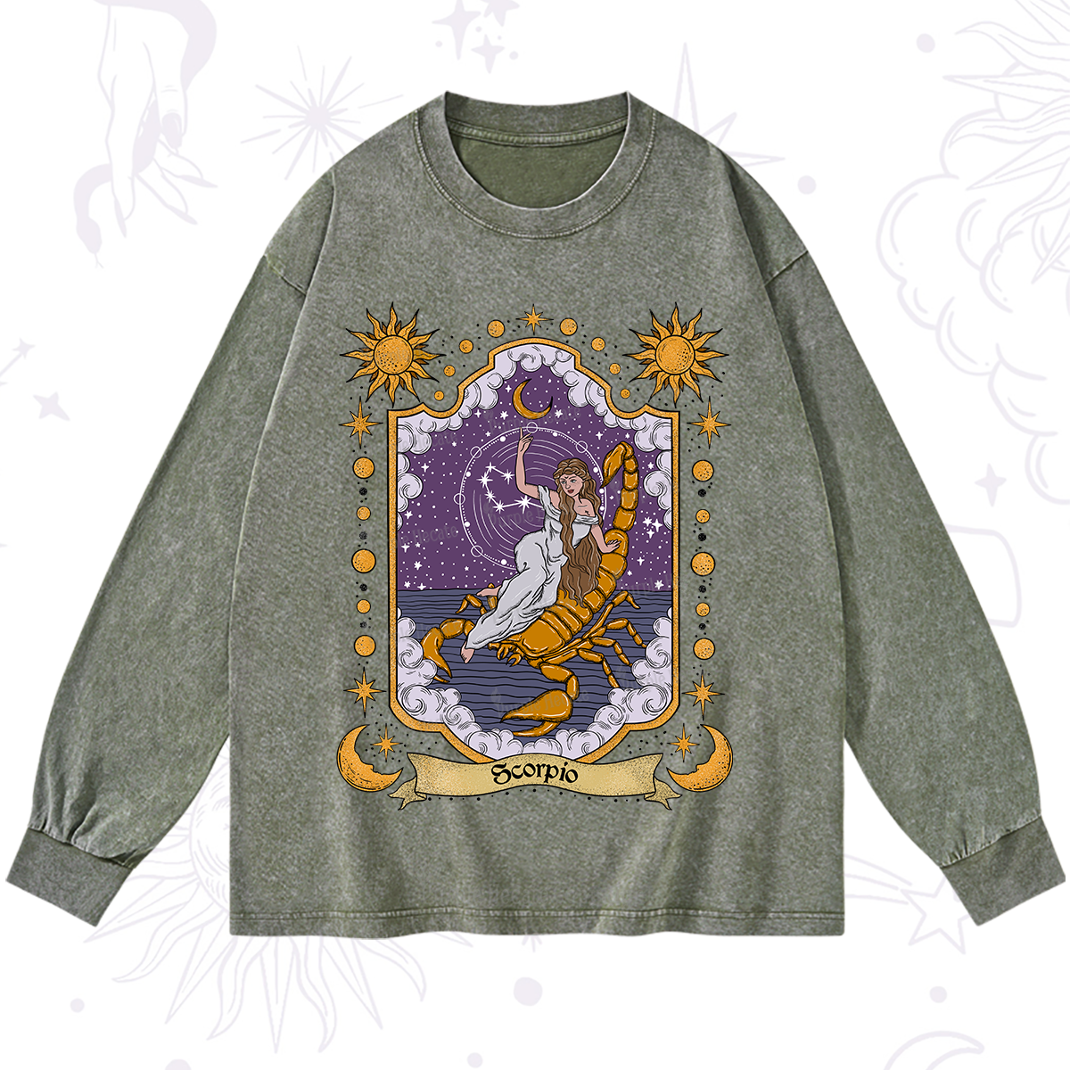 Purplehecate Scorpio Zodiac Washed Long Sleeve Shirt