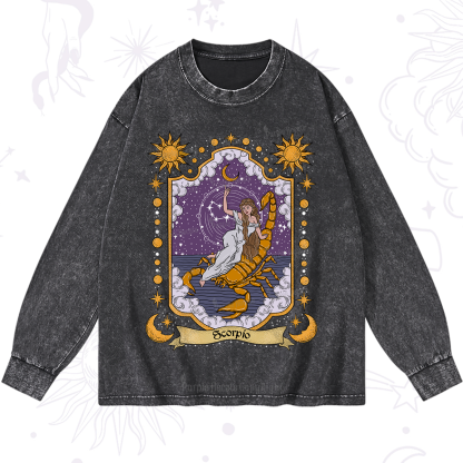Purplehecate Scorpio Zodiac Washed Long Sleeve Shirt