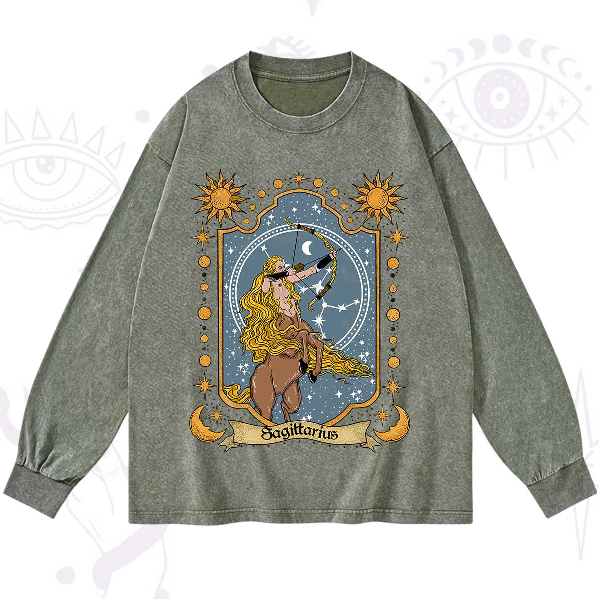 Purplehecate Sagittarius Zodiac Washed Long Sleeve Shirt