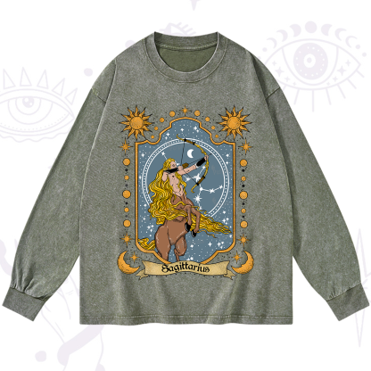 Purplehecate Sagittarius Zodiac Washed Long Sleeve Shirt