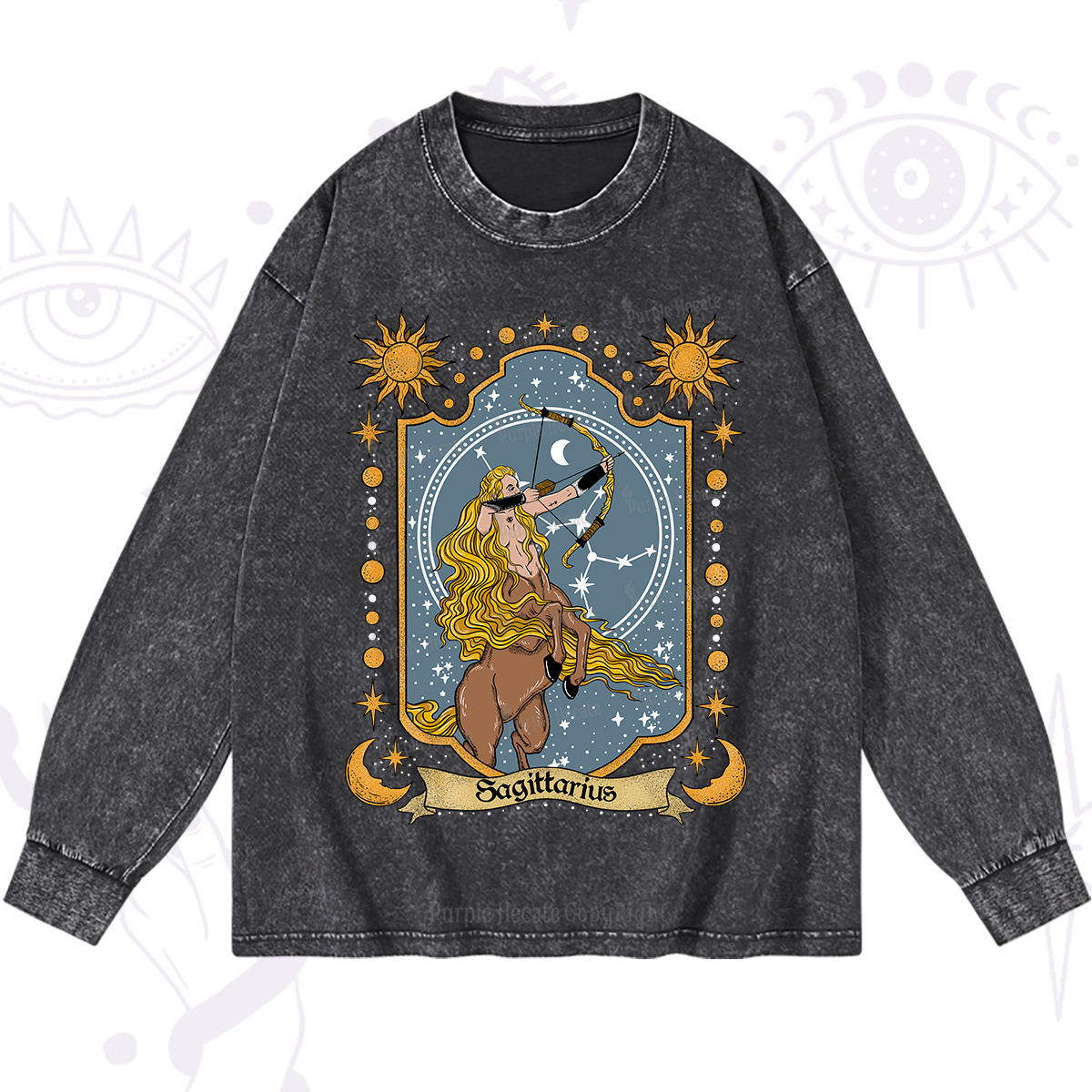 Purplehecate Sagittarius Zodiac Washed Long Sleeve Shirt