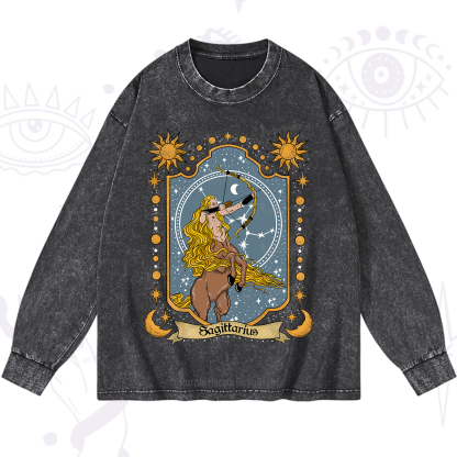 Purplehecate Sagittarius Zodiac Washed Long Sleeve Shirt