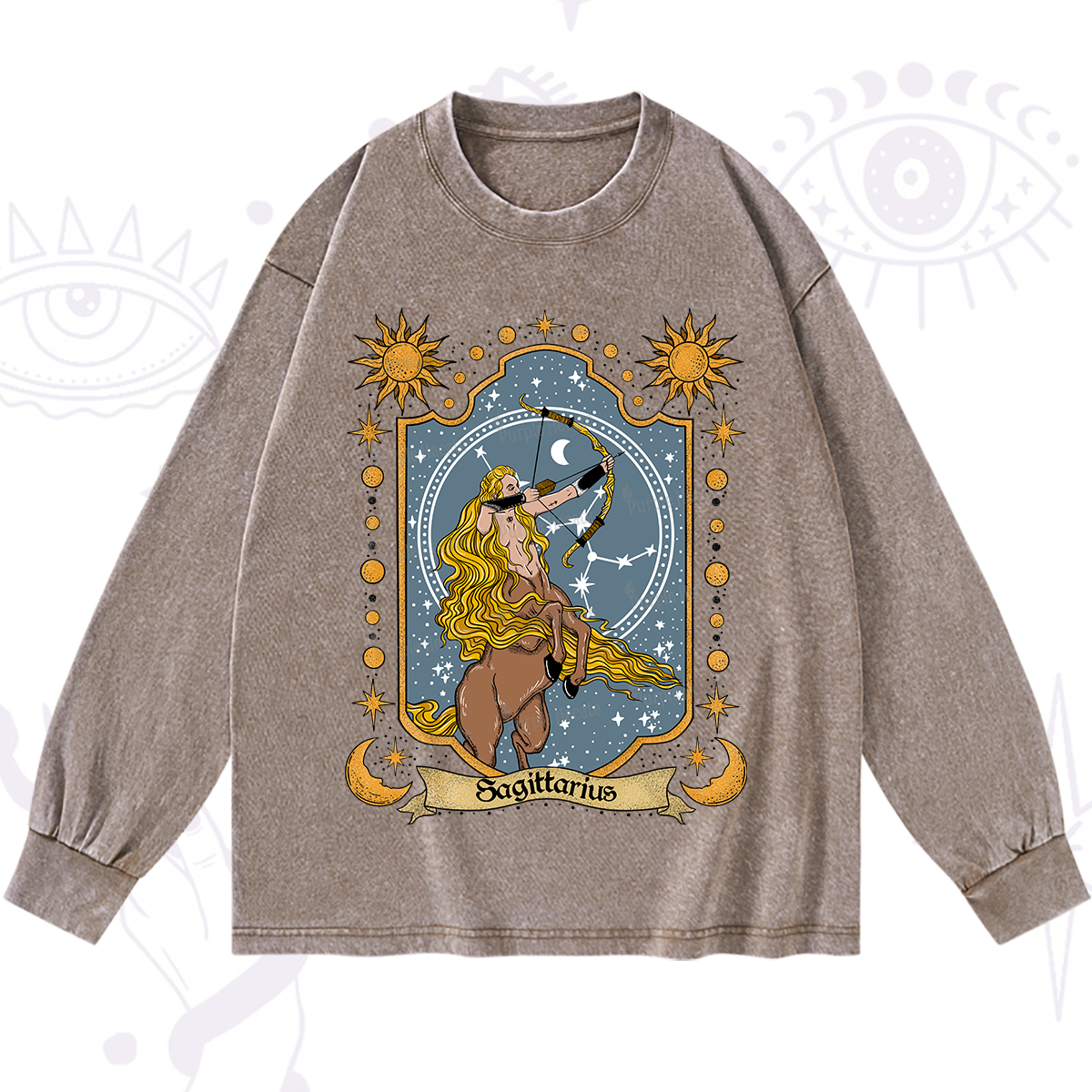 Purplehecate Sagittarius Zodiac Washed Long Sleeve Shirt