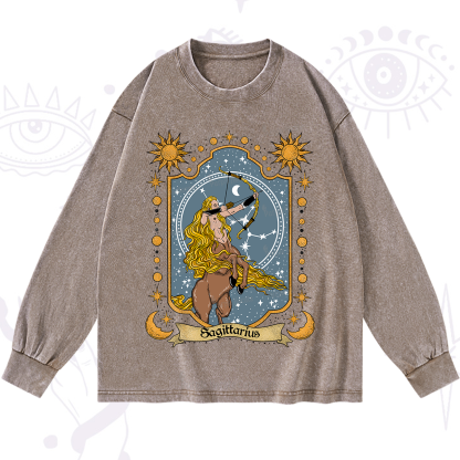 Purplehecate Sagittarius Zodiac Washed Long Sleeve Shirt