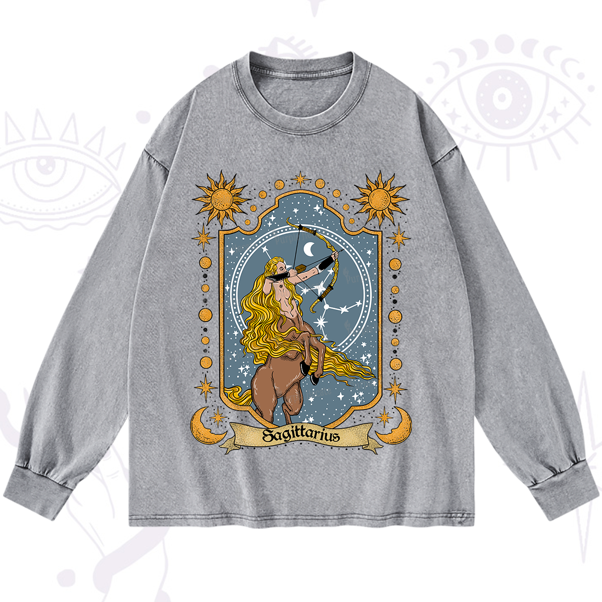 Purplehecate Sagittarius Zodiac Washed Long Sleeve Shirt