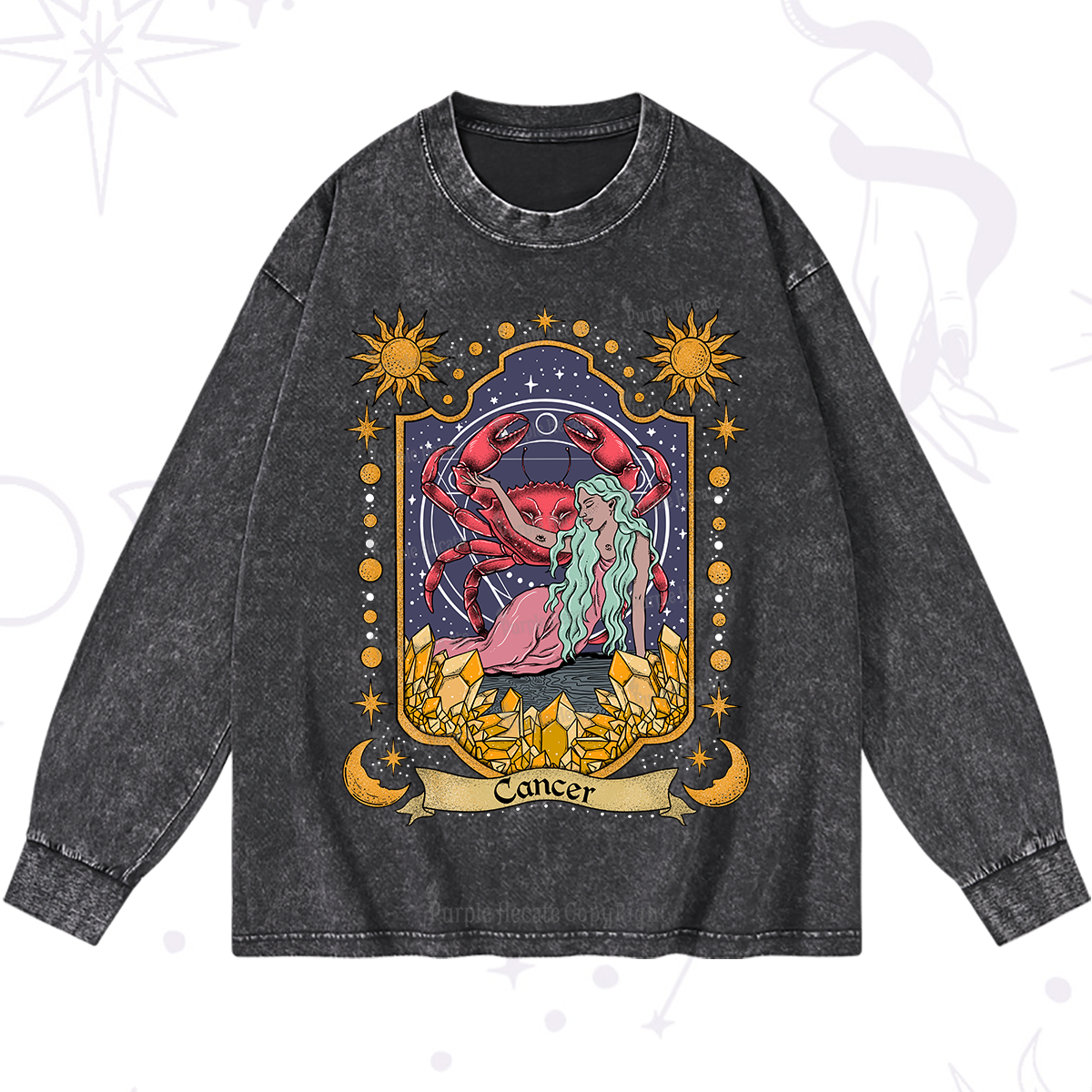 Purplehecate Cancer Zodiac Washed Long Sleeve Shirt