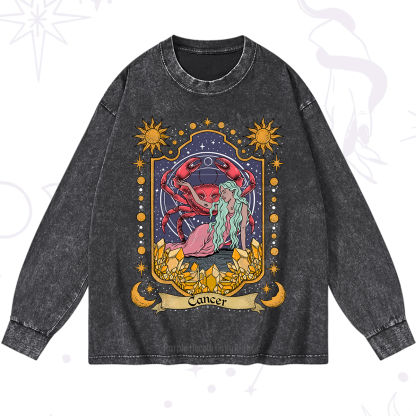 Purplehecate Cancer Zodiac Washed Long Sleeve Shirt