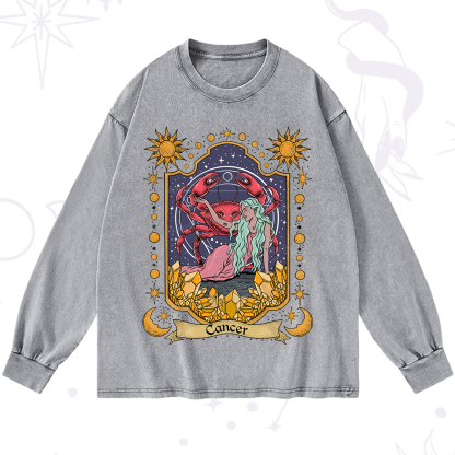 Purplehecate Cancer Zodiac Washed Long Sleeve Shirt