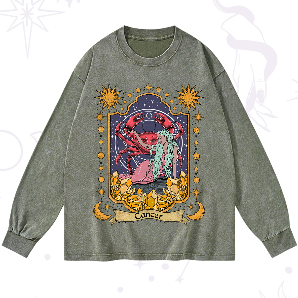 Purplehecate Cancer Zodiac Washed Long Sleeve Shirt
